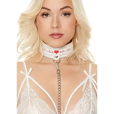Ouch! - Collar with Leash Nurse. Zestaw smyczy oraz obroży z motywem linii życia. Dizajnerski!