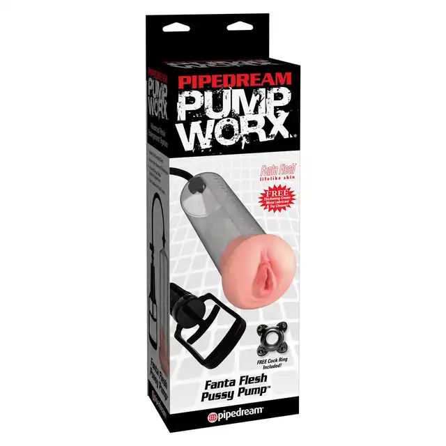 Pipedream PumpWorx - Fanta Flesh Pussy Pump - przezroczysta pompka z nakładką w kształcie realnej waginy