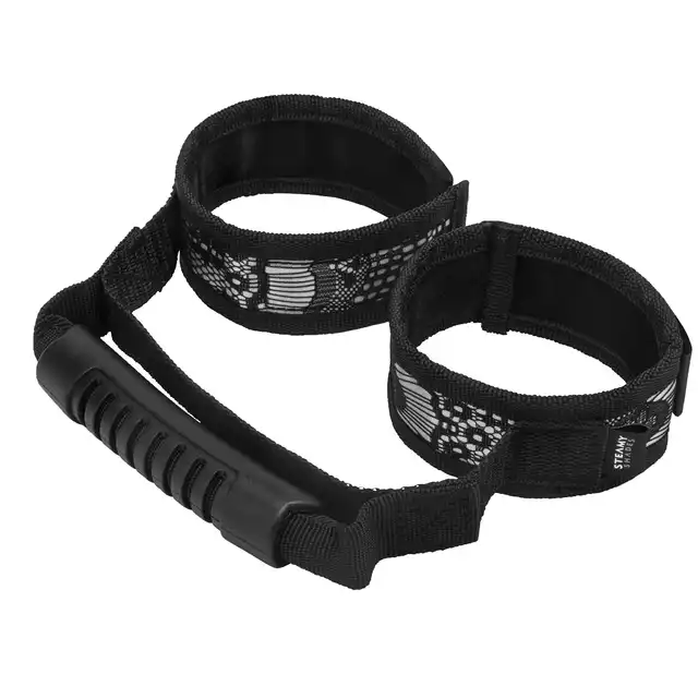 Steamy Shades - Control Cuffs with Bag Handle - miękkie kajdanki na nadgarstki lub nogi, uchwyt zapewnia kontrolę