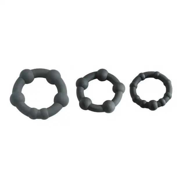 Malestation - Black Pearl Ring Set. Zestaw 3 ringów erekcyjnych o teksturowanych obręczach