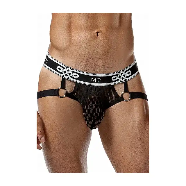 Male Power - Jock Ring Black L/XL. Seksowne slipki z metalowymi kółkami oraz otwartym tyłem 
