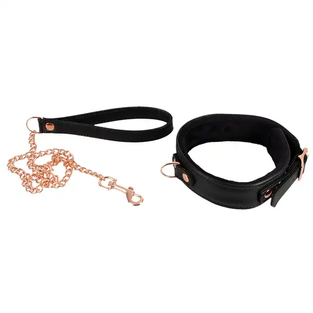 Bad Kitty - Colar With Leash. Elegancka obroża ze smyczą i elementami różowego złota 