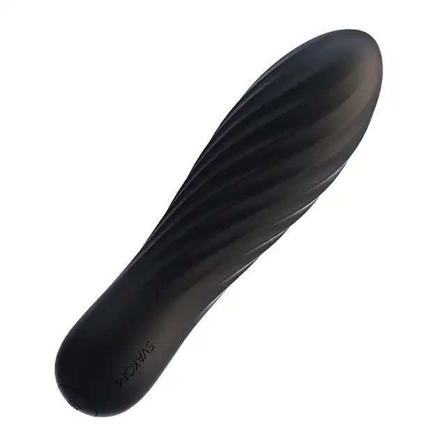 Svakom - Tulip Vibrator Black. Mini wibrator o prążkowanej zakrzywianej strukturze. USB