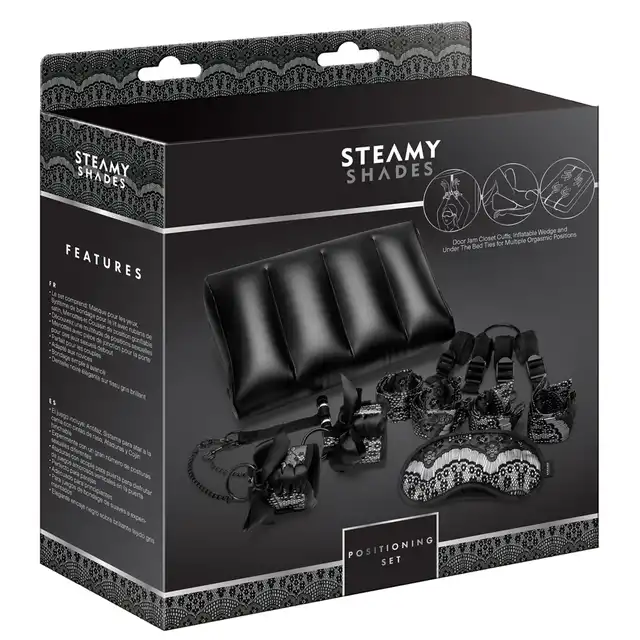 Steamy Shades -  Positioning Set - kompletny, luksusowy zestaw do BDSM - poduszka, zestawy kajdanek, opaska na oczy