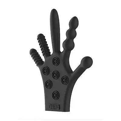 Fist It - Silicone Stimulation Glove. Super stymulująca czarna rękawica silikonowa. Każdy palec zapewnia inny rodzaj stymulacji