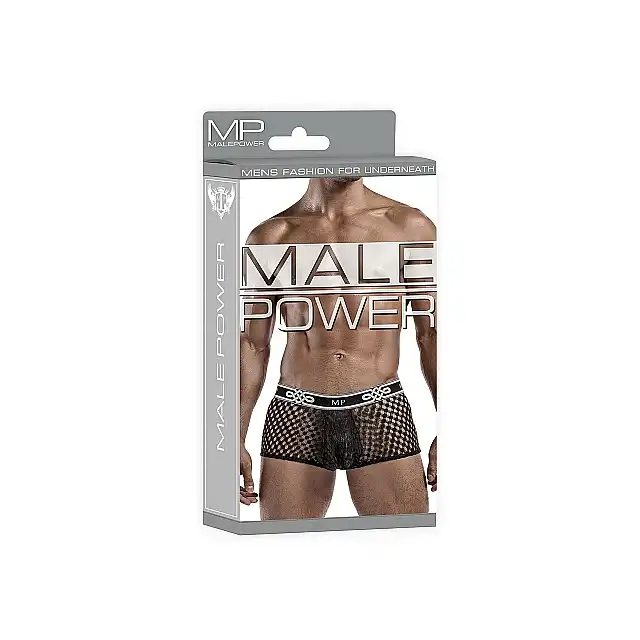 Male Power - Mini Short Black. Bokserki męskie z siateczkowego materiału. Niska talia i miękki materiał