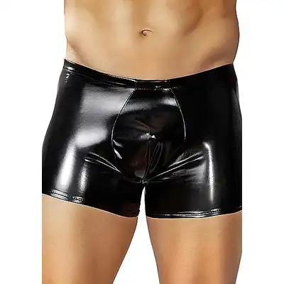 Male Power - Pouch Short Black L. Czarne bokserki w stylu wetlook. Mega seksowne. 