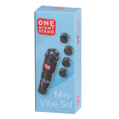 One Night Stand - Mini Vibe Set Black. Mocny, precyzyjny czarny wibrator z 4 nakładkami.