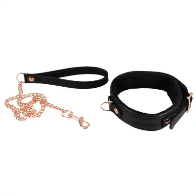 Bad Kitty - Colar With Leash. Elegancka obroża ze smyczą i elementami różowego złota 