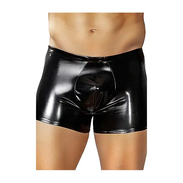 Male Power - Pouch Short Black L. Czarne bokserki w stylu wetlook. Mega seksowne. 