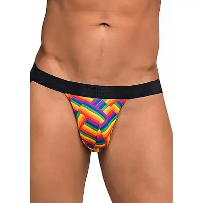 Male Power - Jock Print L/XL. Slipy męskie z otwartym tyłem oraz tęczową jodełką 