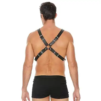 Ouch! - Men's Chain Harness - Skóra i metal. One Size - Czarny. Fetish Brand of the Year. Ostatnia sztuka!