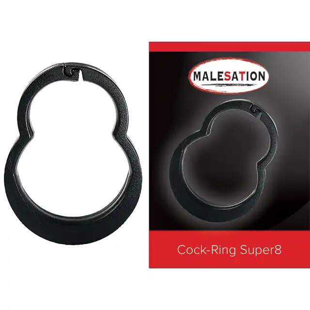 Malestation - Cock-Ring Super 8. Świetny ring z zatrzaskiem  w kształcie ósemki na penisa oraz jądra. 