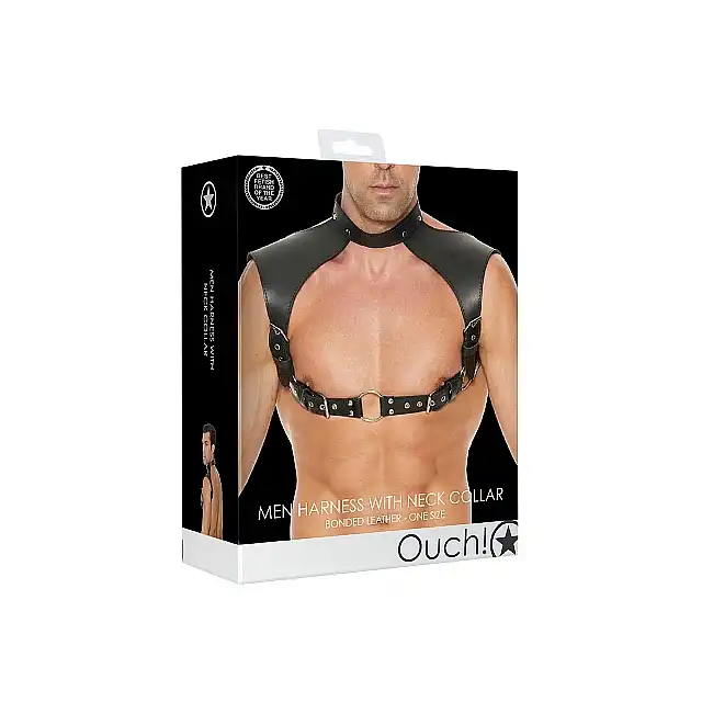 Ouch! - Men Harness with Neck Collar - One Size - Czarna. Fetish Brand of the Year