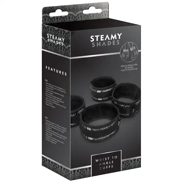 Steamy Shades  - Wrist To Ankle Cuffs - połączone kajdanki na nadgarstki i kostki, ostra sesja BDSM