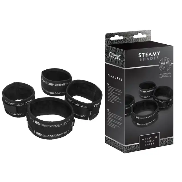 Steamy Shades  - Wrist To Ankle Cuffs - połączone kajdanki na nadgarstki i kostki, ostra sesja BDSM