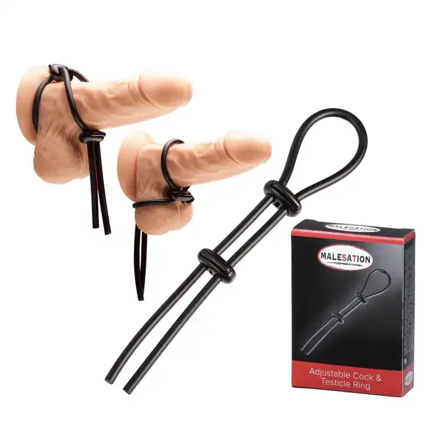  Malestation - Adjustable Cock&amp;Testicle Ring. Funkcjonalny podwójny ring na penisa w formie lasso. Mega sale!