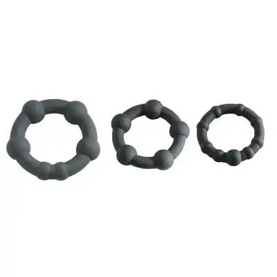 Malestation - Black Pearl Ring Set. Zestaw 3 ringów erekcyjnych o teksturowanych obręczach