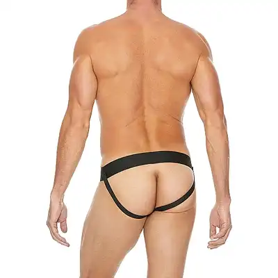 Ouch! - Plain Front With Zip Jock - Elegancki Jockstrap. S/M - Czarna. Fetish Brand of the Year. Ostatnia sztuka!