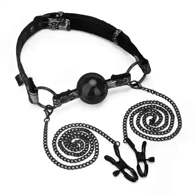 Steamy Shades - Ball Gag with Nipple Clamp - gag z klipsami na sutki. Piękne wykończenie, wysoka jakość.