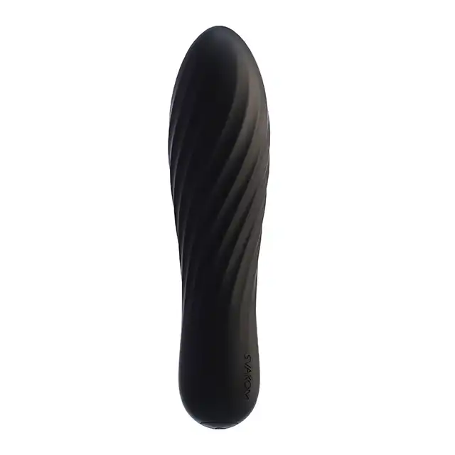 Svakom - Tulip Vibrator Black. Mini wibrator o prążkowanej zakrzywianej strukturze. USB
