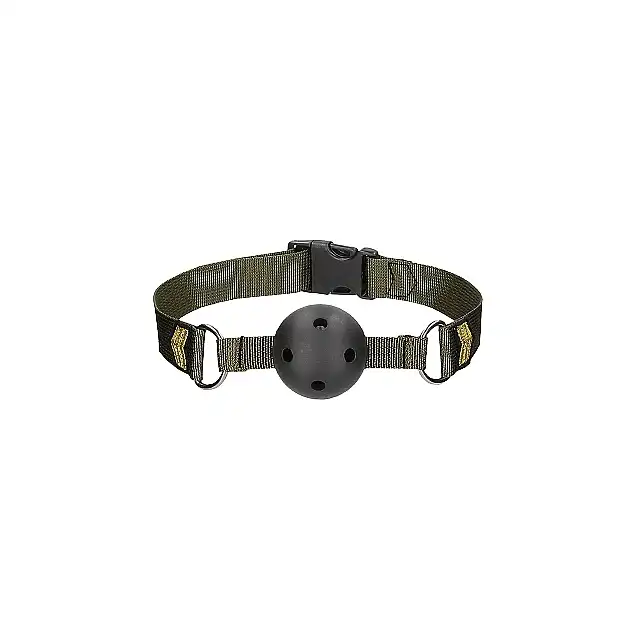 Ouch! - Ball Gag Army. Knebel z otworkami do oddychania w stylu wojskowym 