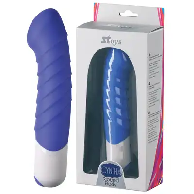 Stoys - Cynthia Silicone Vibrator. Niebieski prążkowany wibrator do punktu G. 12 trybów 
