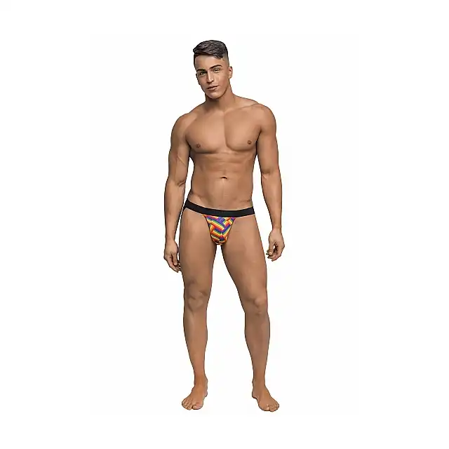 Male Power - Jock Print L/XL. Slipy męskie z otwartym tyłem oraz tęczową jodełką 