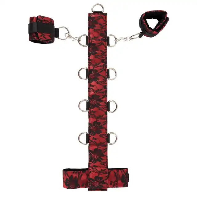  Bad Kitty - Neck Restraint Handcuffs. Uprząż z odpinanymi kajdankami. Zmysłowa satyna