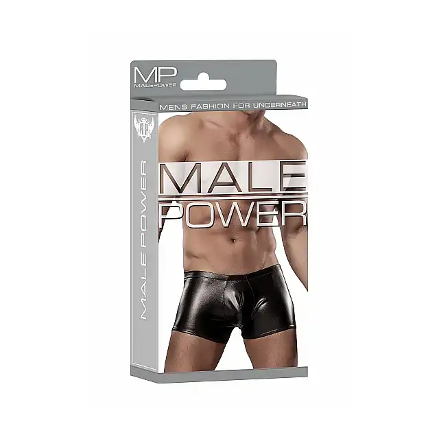 Male Power - Pouch Short Black L. Czarne bokserki w stylu wetlook. Mega seksowne. 