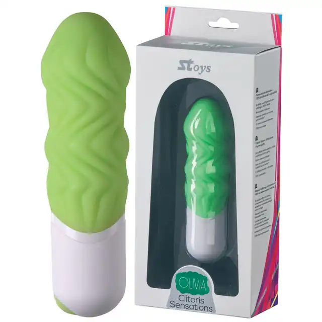 Stoys - Olivia Silicone Vibrator. Jasnozielony wibrator ze żłobieniami. Super stymulacja łechtaczki. 