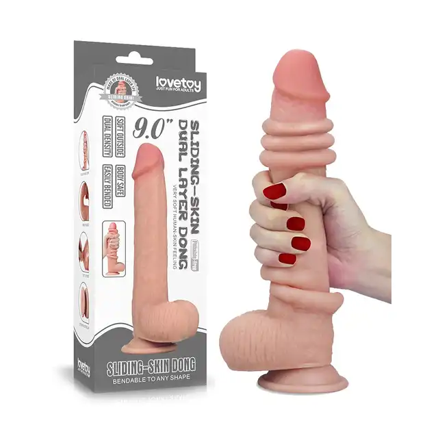 Love Toy - 9 Inch Sliding Skin Dildo. Inowacyjne dildo z ruchomą skórą. Profesjonalne. Jak żywy penis.