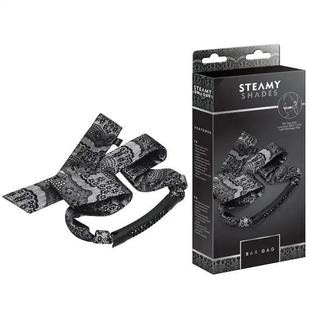 Steamy Shades - Bar Gag - knebel poprzeczny z ekskluzywna, satynową wstążką