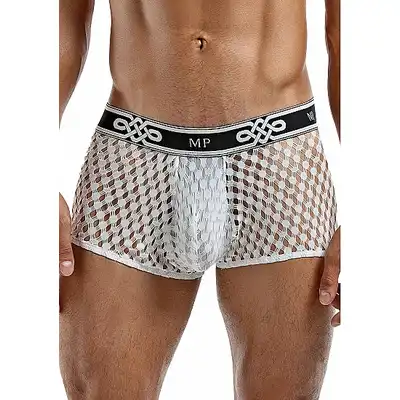 Male Power - Mini Short White  L/XL. Białe siateczkowe bokserki. 