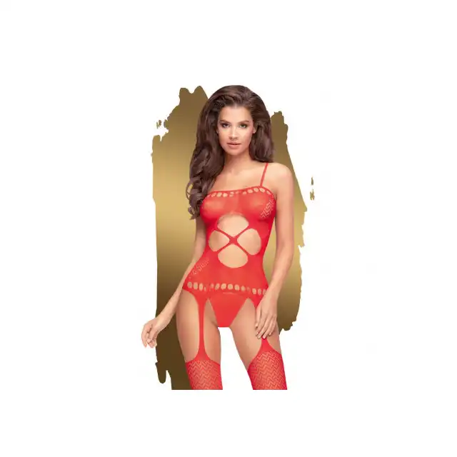 Penthouse - Hot Nightfall. Piękny czerwony, otwarty bodystocking. Rozmiar XL
