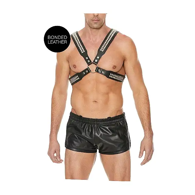 Ouch! - Men's Pyramid Stud Body Harness - Męski super harness. One Size - Czarna. Fetish Brand of the Year. Ostatnia sztuka!