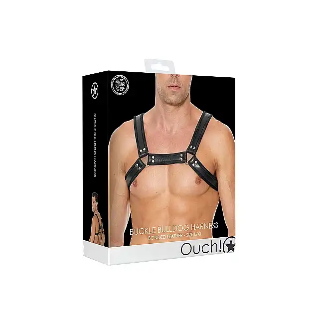 Ouch! - Buckle Bulldog Harness - Męska uprząż. L/XL - Czarna. Fetish Brand of the Year