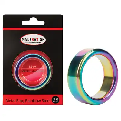 Malestation - Metal Ring Rainbow 3,8 cm. Tęczowy ring na penisa ze stali nierdzewnej bardzo wytrzymały