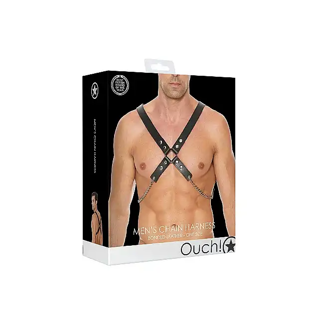 Ouch! - Men's Chain Harness - Skóra i metal. One Size - Czarny. Fetish Brand of the Year. Ostatnia sztuka!