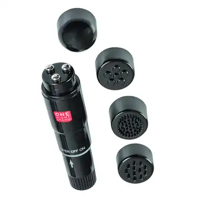 One Night Stand - Mini Vibe Set Black. Mocny, precyzyjny czarny wibrator z 4 nakładkami.