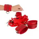 Bad Kitty - Bed Restraint Set. Komfortowy zestaw do wiązania z imitacji czerwonej skóry 