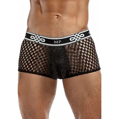 Male Power - Mini Short Black. Bokserki męskie z siateczkowego materiału. Niska talia i miękki materiał