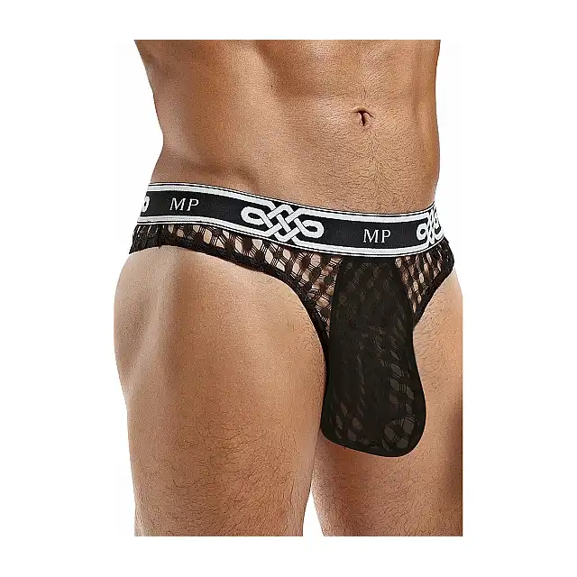 Male Power - Lo Rise Thong Black L/XL. Seksowne męskie slipki z eksponujące pośladki 