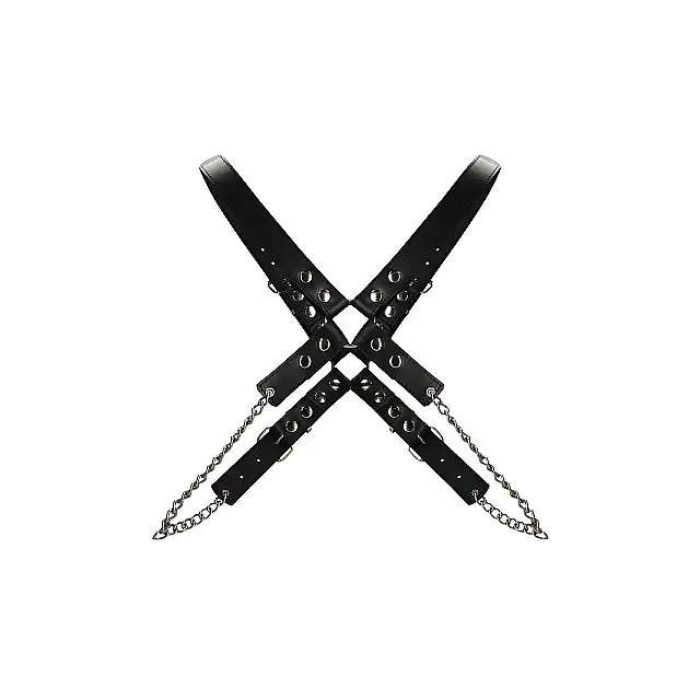Ouch! - Men's Chain Harness - Skóra i metal. One Size - Czarny. Fetish Brand of the Year. Ostatnia sztuka!