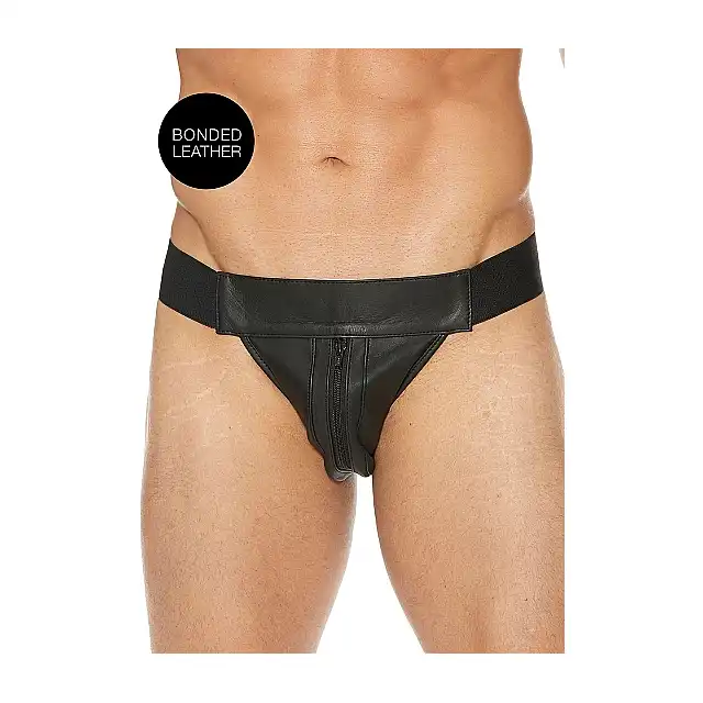 Ouch! - Plain Front With Zip Jock - Elegancki Jockstrap. S/M - Czarna. Fetish Brand of the Year. Ostatnia sztuka!