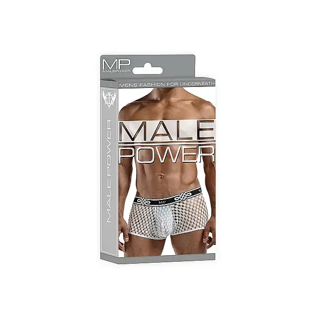 Male Power - Mini Short White  L/XL. Białe siateczkowe bokserki. 