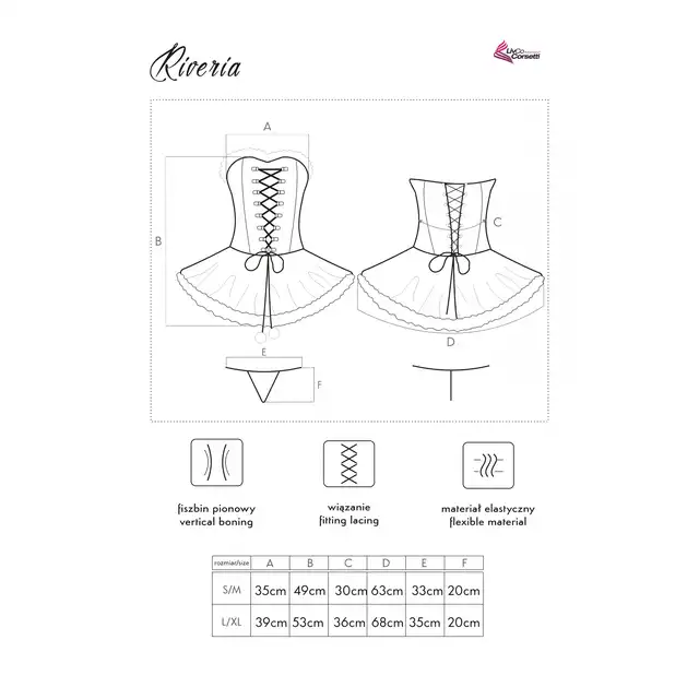 Livia Corsetti Collection - Riveria S/M. Świąteczny gorset z króciutką spódniczką, zdobiny śnieżnobiałym puszkiem i wstążkami