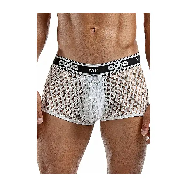 Male Power - Mini Short White  L/XL. Białe siateczkowe bokserki. 