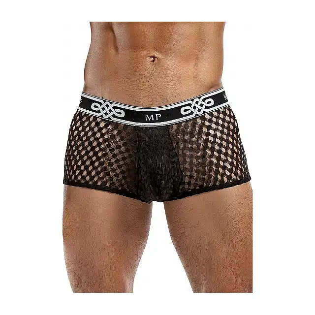 Male Power - Mini Short Black. Bokserki męskie z siateczkowego materiału. Niska talia i miękki materiał