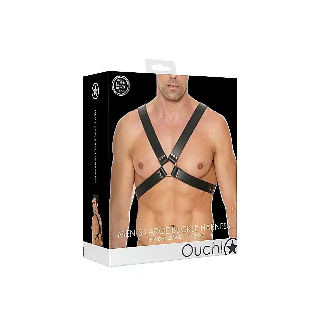 Ouch! - Men's Large Buckle Harness - Elegancki męski harness.  One Size - Czarny. Fetish Brand of the Year. Ostatnia sztuka!